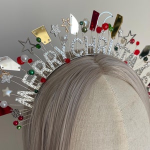 Christmas Party Crown, Halo crown, Red green headpiece, Merry Christmas headband, Headband Xmas, Tiara headpiece, Winter crown Happy Holiday