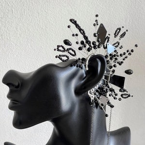 Boucles d'oreilles gothiques noires, manchette d'oreille dragon, boucles d'oreilles futuristes de mariage, manchette d'oreille sans piercing, manchette d'oreille gothique, costume d'Halloween de vampire