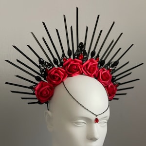 Corona di Santa Muerte Copricapo di Halloween Corona del giorno dei morti Fascia di Frida Khalo Corona di aureola gotica della strega nera Copricapo di Dia de los muertos