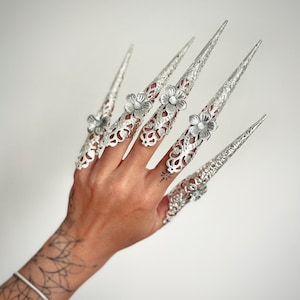 Silver finger claws Armor rings Fairy Gothic cosplay bracelet Sugar skull Nails Jewellery Halloween Filigree Jewellery Virgo Zodiac