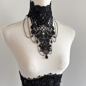 Black gothic choker, Black wedding necklace, Vampire costume, Which jewelry, Victorian chains necklace, Witch style, Adjustable Collar large