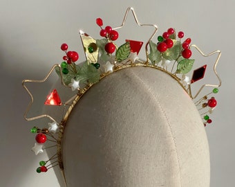 Gold Star halo crown, Party Crown, Celestial Birthday crown, Halo Headlights, Red green headpiece, Celestial crown, Festival headband