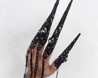 Black finger claws bracelet, Gothic Claw Rings, Witch Nail Claws, Armour Rings Gloves, Gothic clothes, Pagon Dark Nail, Dark Vampire Jewelry