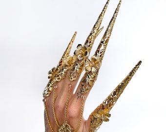 Gold finger claws Armor rings Fairy Gothic cosplay bracelet Sugar skull Nails Jewellery Halloween Filigree Jewellery Butterfly bracelet