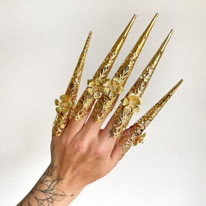 Gold finger claws Armor rings Fairy Gothic cosplay bracelet Sugar skull Nails Jewellery Halloween Filigree Jewellery Virgo Zodiac