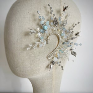Fairy Bridal Ear Cuff, Aquamarine Moonstone Wire Wrap Jewelry
