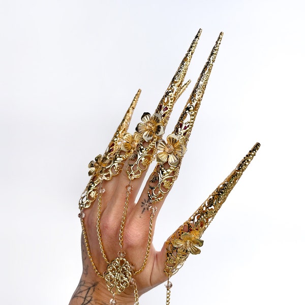 Gold finger claws Armor rings Fairy Gothic cosplay bracelet Sugar skull Nails Jewellery Halloween Filigree Jewellery Virgo Zodiac