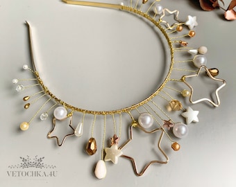 Gouden sterren hoofdband, Hemelse halo kroon, Kerst Baby Star tiara, Verjaardagskroon, Kerstfeest, Halo Koplampen, Kerstfeestkroon