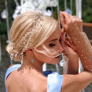 Kristall Brautkranz: Boho Hochzeit Kopfschmuck, langes Haar Accessoire