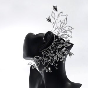 Wedding ear cuff earrings , Crystal ear cuff, Elf ear cuff, Flower Leaf ear cuff earring, Fairy ear clip, Handmade Ear cuff no piercing