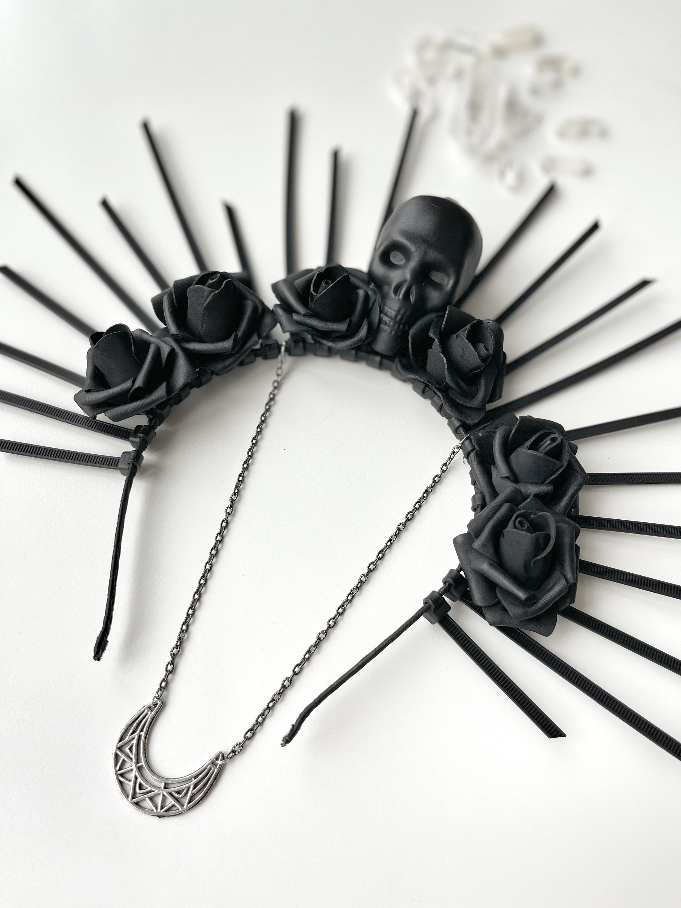Gothic Crown With Black Flowers Requiem Headwear Skull Black | Etsy