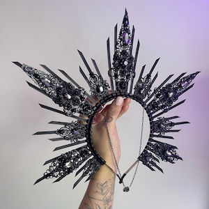 Black halo crown, Gothic wedding crown, Evil queen crown, Vampire headpiece, Witch headpiece, Man crown, Birthday headband, Dark headpiece