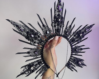 Black halo crown, Gothic wedding crown, Evil queen crown, Vampire headpiece, Witch headpiece, Man crown, Birthday headband, Dark headpiece