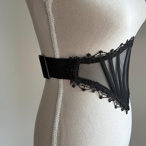 Mesh corset belt, Black lace waist underbust corset, Gothic cross bridal corset top, Renaissance wedding corset, Witchy accessories gift