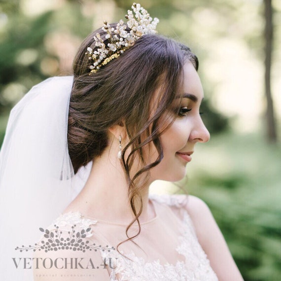 Corona Tiara Con Cristalli E Perle Rosa Oro &ndash; Alta 5 Cm &ndash; Perfetta Per Sposa O Principessa