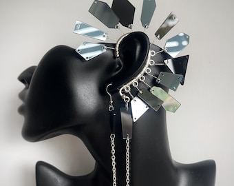 Gothic Black Dragon Ear Cuff, Futuristic Vampire Wedding Jewelry, No Piercing Earring