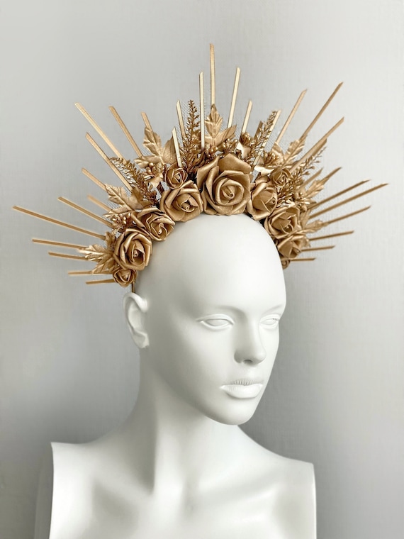 Buy Sunburst Golden Flower Crown Women, Halo Crown Gold  display picture 1