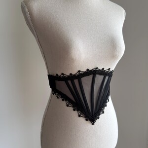 Mesh corset belt, Black lace waist underbust corset, Gothic cross bridal corset top, Renaissance wedding corset, Witchy accessories gift