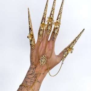 Gold finger claws Armor rings Fairy Gothic cosplay bracelet Sugar skull Nails Jewellery Halloween Filigree Jewellery Virgo Zodiac Gold