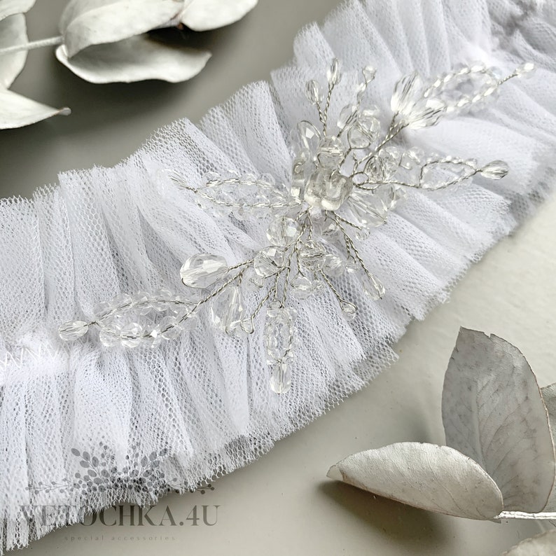 Personalized garters for wedding Garter for bride white Bridal tulle garters Bridal shower gift Prom wedding marvel garters