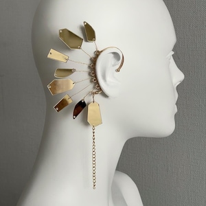 Gold ear cuff, Dragon ear cuff no piercing, Plexiglass Ear cuff earrings with chains, Gold ear climber, Silver ear cuffs, Butterfly ear cuff