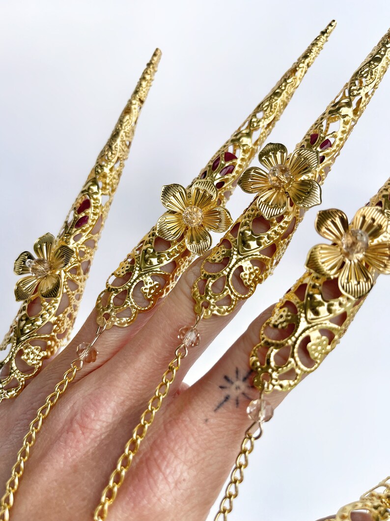 Gold finger claws Armor rings Fairy Gothic cosplay bracelet Sugar skull Nails Jewellery Halloween Filigree Jewellery Virgo Zodiac image 4