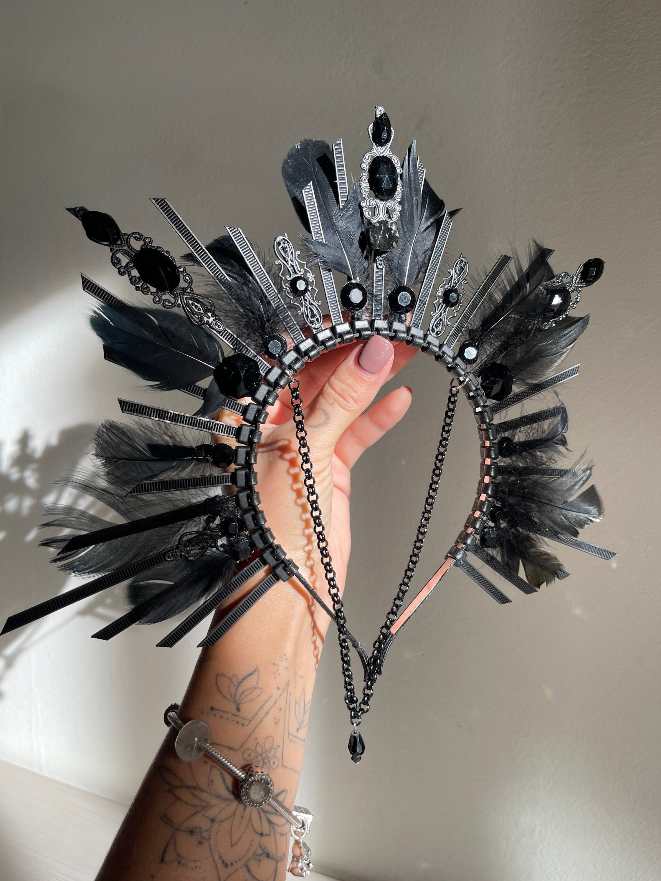 Black Halo Crown Feather Halo Headpiece Rave Outfit Women Gothic Wedding Crown Witch Doctor Headband Dark Woodland Raven Headband Etsy UK