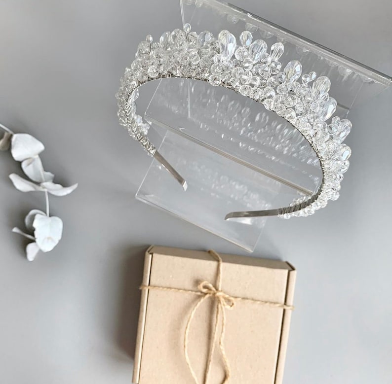 Quinceanera crown, Bridal crystal halo crown, Quince crown, Royal tiara, Silver tiara, Crystal headband, Wedding Hairpiece, Bride tiara image 4