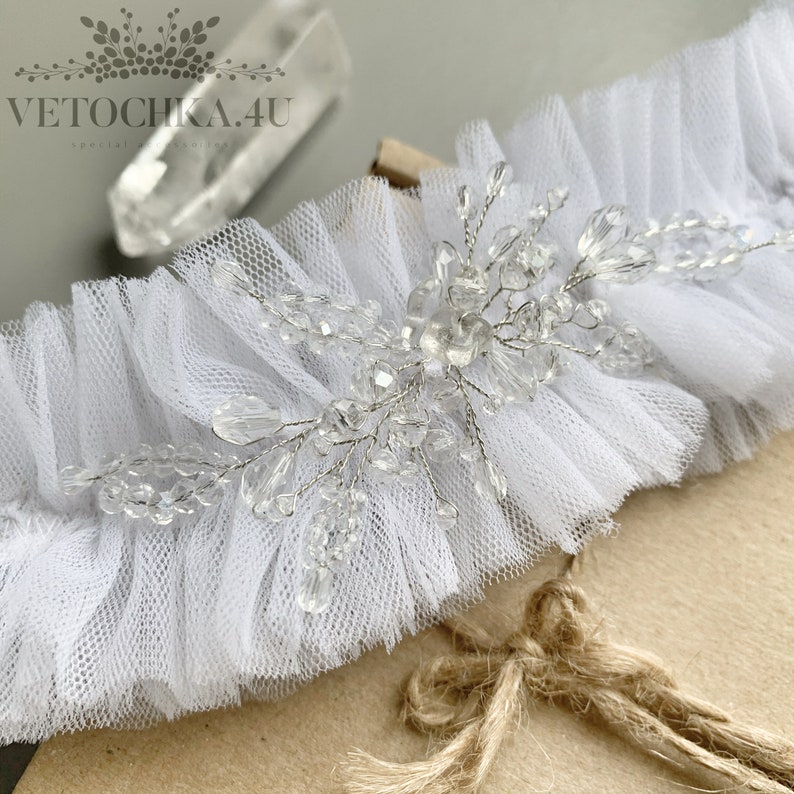 Personalized garters for wedding Garter for bride white Bridal tulle garters Bridal shower gift Prom wedding marvel garters