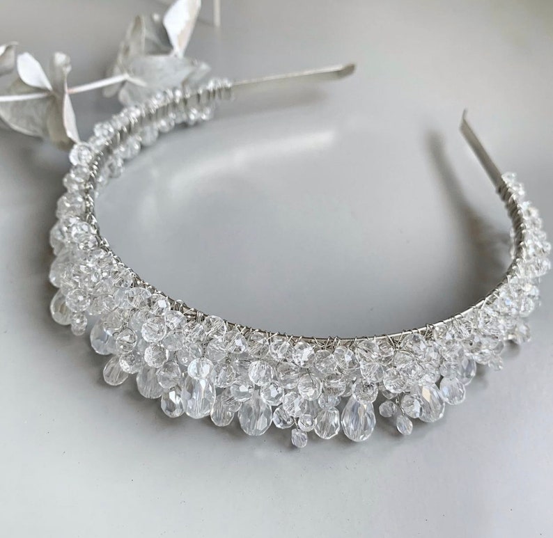 Quinceanera crown, Bridal crystal halo crown, Quince crown, Royal tiara, Silver tiara, Crystal headband, Wedding Hairpiece, Bride tiara image 3