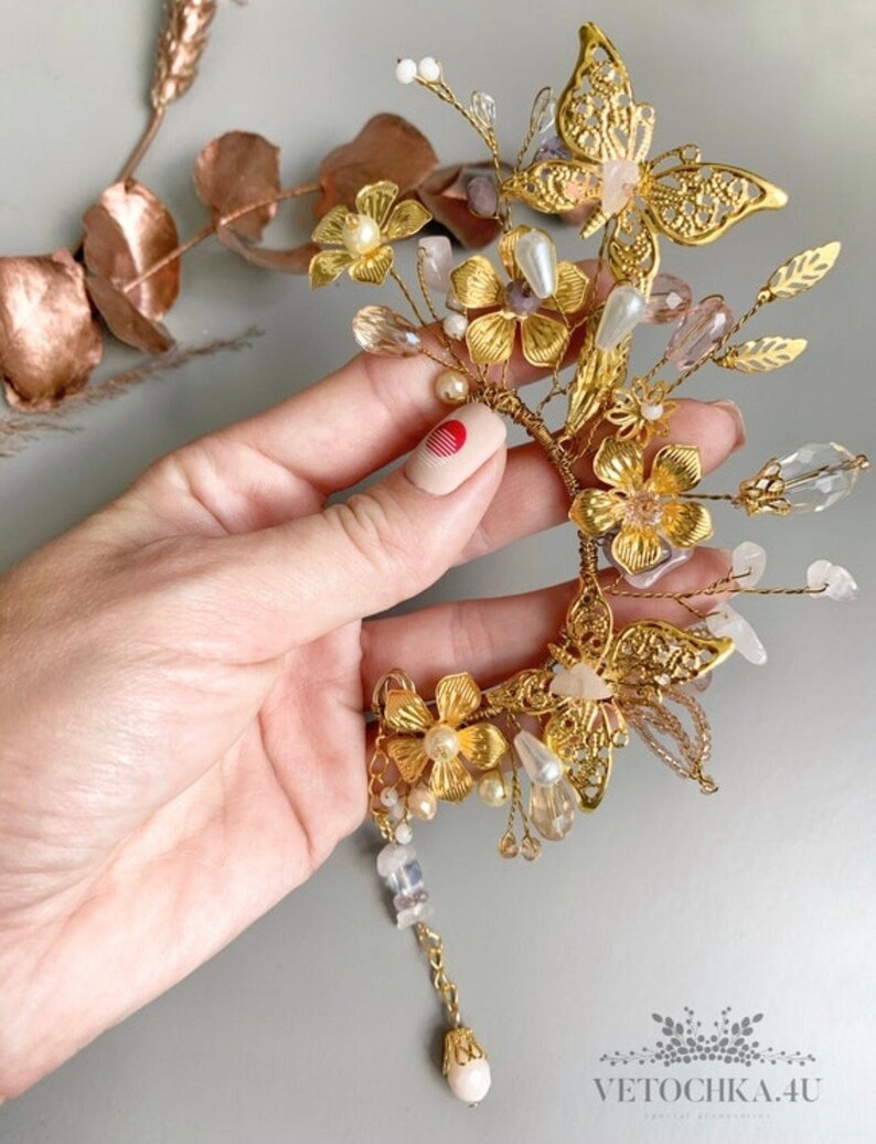 Butterfly Ear Cuff Gold Elf Ear Cuff Flower Ear Cuff Chain Etsy