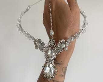Crystal Butterfly Circlet, Bridal Chain Headband, Silver Flower Fairy Tiara