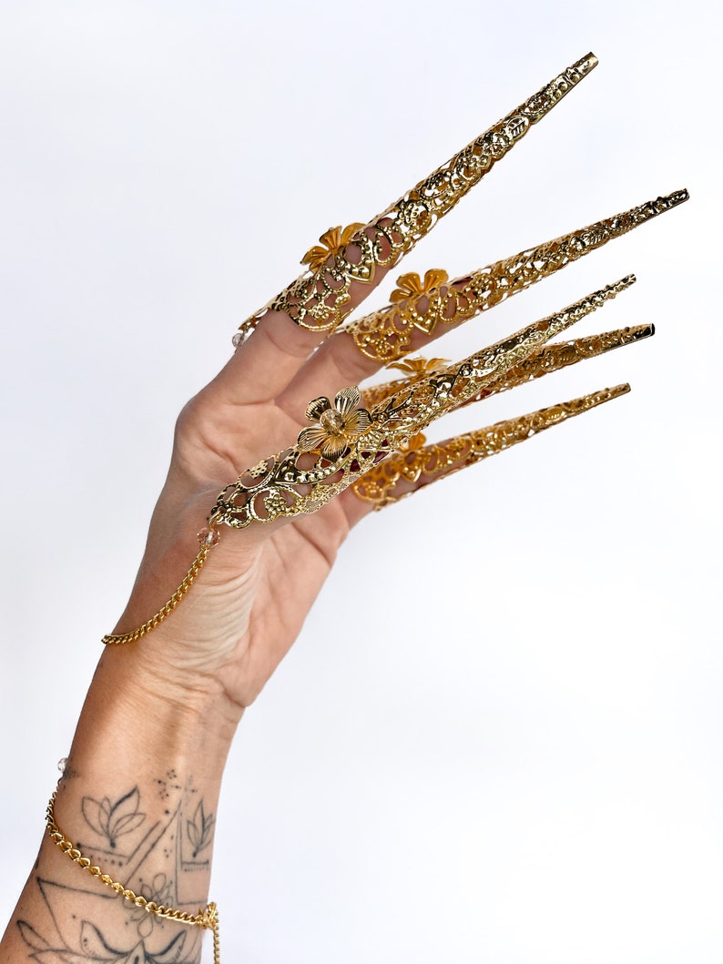 Gold finger claws Armor rings Fairy Gothic cosplay bracelet Sugar skull Nails Jewellery Halloween Filigree Jewellery Virgo Zodiac image 2