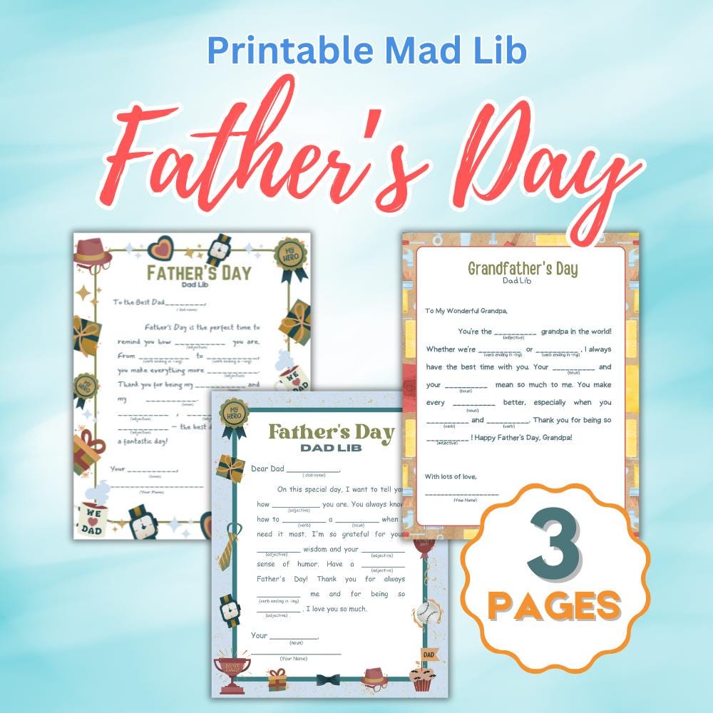 Father's Day Mad Lib: Hilarious Fill-in Printable Activity (Digital Download