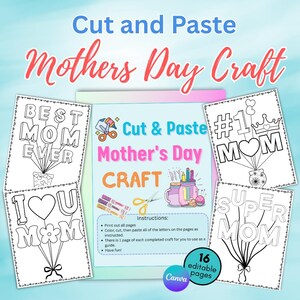 Lavoretto taglia e incolla per la festa della mamma per bambini, idea regalo fai da te fatta a mano con modello stampabile, attività divertente per la classe dei bambini, regalo perfetto per lei