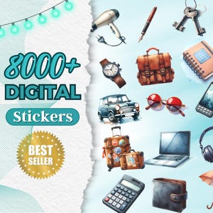 Collezione di adesivi digitali e clip art per planner, oltre 8000 design per Canva e Goodnotes, perfetti per organizzazione e creatività