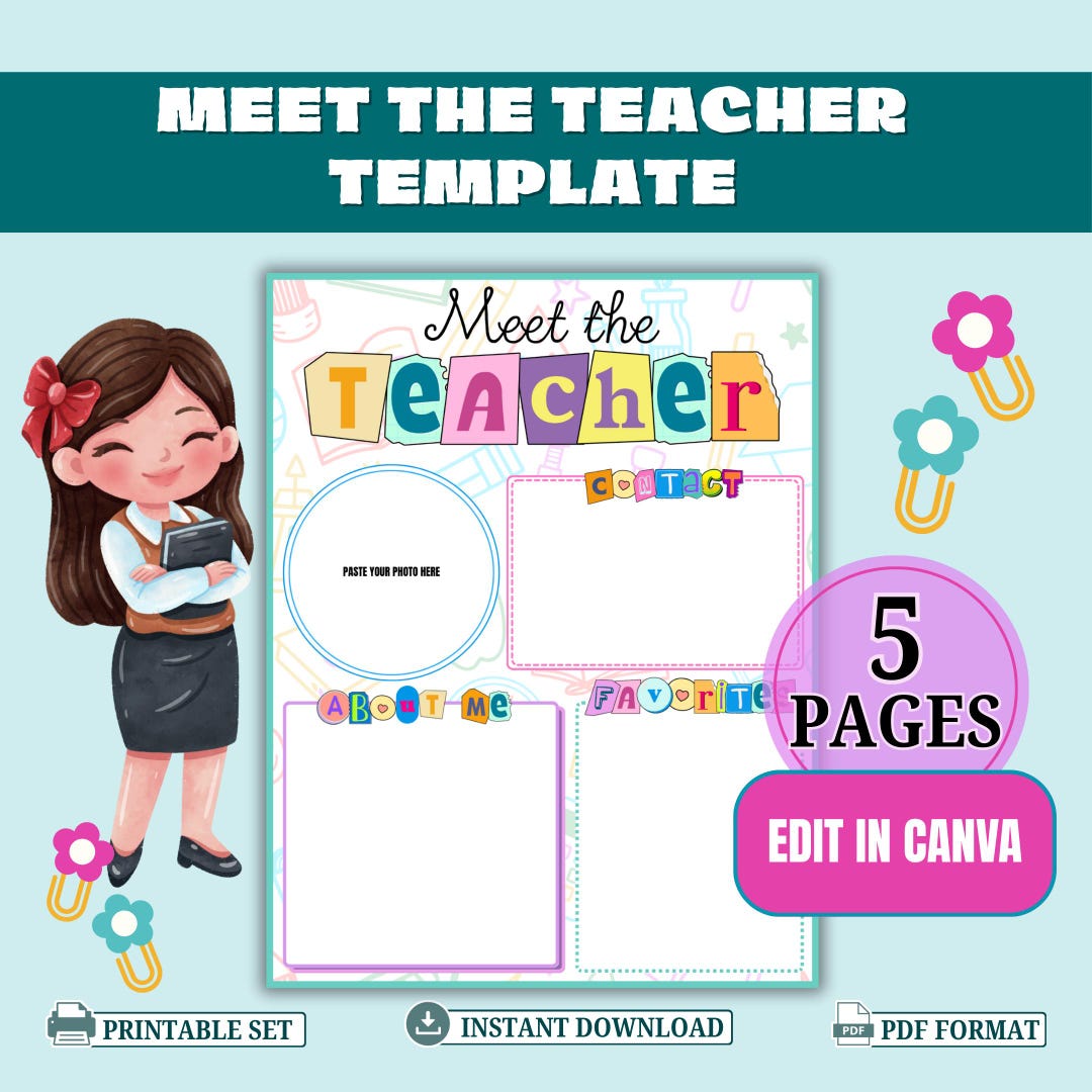 Meet Teacher Template All About Me Canva Editable Intro Slide Etsy