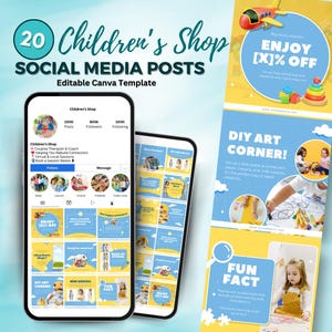 Publicaciones coloridas de Canva para tiendas y boutiques infantiles / Plantillas editables para Instagram, Facebook y más / Descarga instantánea