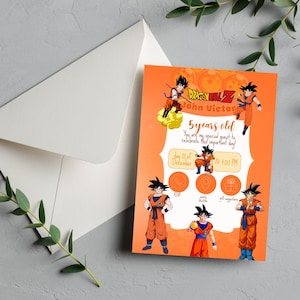 Anime ultime amusant : faire-part d'anniversaire Dragon Ball Z, invitation de fête DBZ orange épique pour les enfants, impression personnalisable et téléchargement immédiat