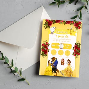 Invito di compleanno della principessa Belle / Festa della Bella e la Bestia / Invito digitale modificabile e stampabile / Invito alla festa delle fiabe per bambini