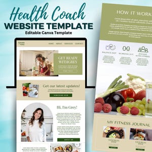 Health Coach Website Template: Editable Wellness Design (Canva)