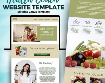 Health & Wellness Coaching Website Template Editable Canva Design Digital Download