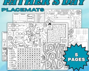 Father&#39;s Day Activity Placemats for Kids: Printable Games (PDF Download)