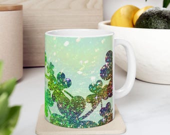 Tazza in ceramica portafortuna con quadrifoglio scintillante / Design per il giorno di San Patrizio con arcobaleno / Regalo irlandese perfetto per la celebrazione del giorno di San Patrizio