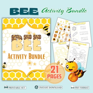 Bee Activity Bundle Kids Printable Worksheets and Games Digital Download