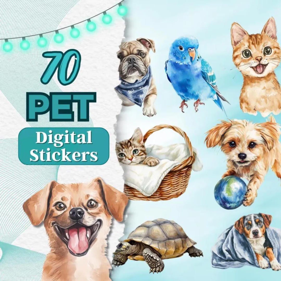 Pets Rectangular Note Sticker Pet Stickers Dog Cat Printable Sticker Planner Goodnotes Digital ...