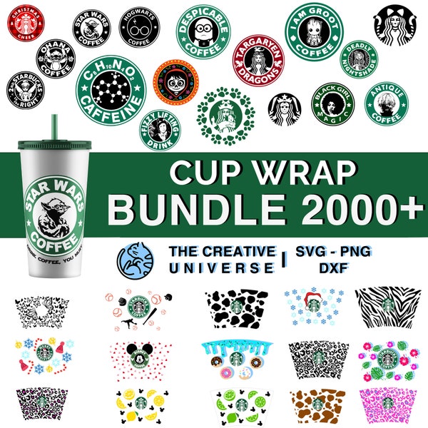 Star bucks Cup Svg wrap bundle, tasse en plastique wrap coupe Cricut fichier, DXF, PNG, clipart, fichiers imprimables