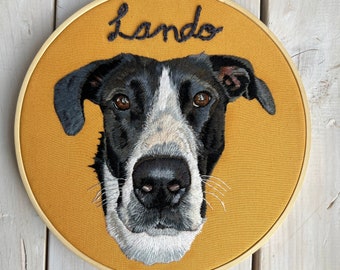 Custom Pet Portrait Hand Stitched Embroidery Hoop, handmade detailed embroidery