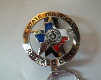784# 'RETIRED CHIEF' In SILVER State of Texas 5 Point Star Map Great Seal