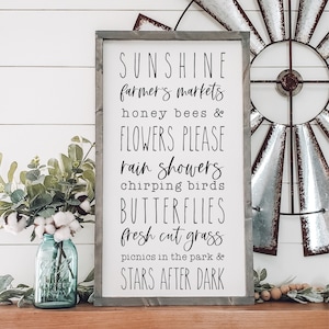 Summer Sign, Summer Favorite Things Sign, Summer Words List Sign, Framed Wood Sign, Sunshine Sign, Summer Decor, Summer Wall Art, Gift Her